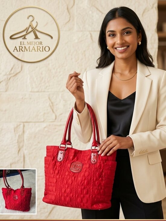 Liz Claiborne Handbags - Liz Claiborne Red Quilted Shoulder Bag Tote | LC Monogram Luxury Purse